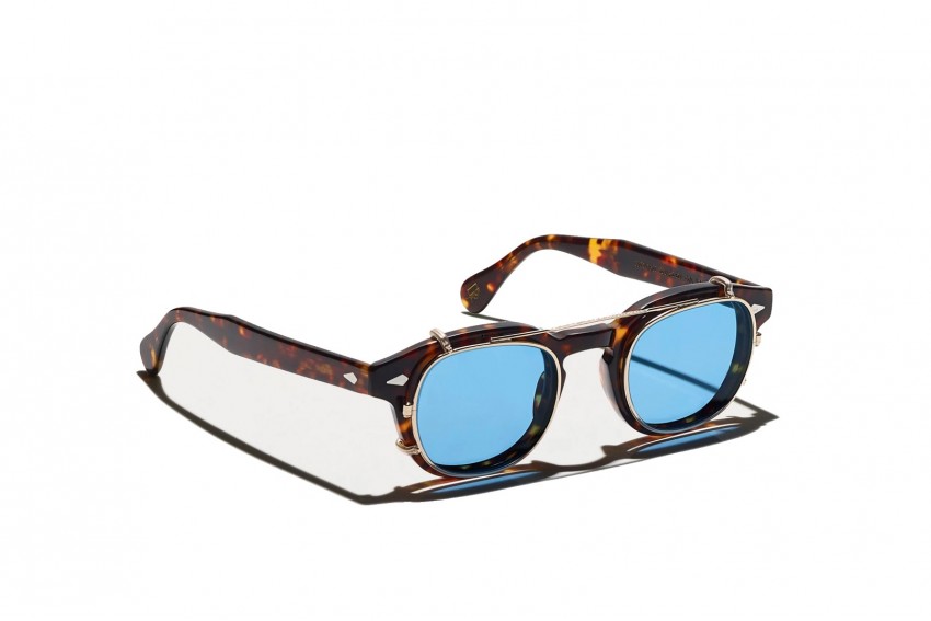 MOSCOT CLIPTOSH GOLD WITH CUSTOM MADE TINTS CELEBRITY BLUE